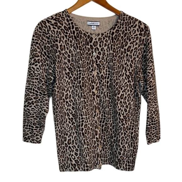 NWT Croft & Barrow Cardigan Women Medium Brown Cheetah‎ Mobwife Business Casual - Picture 1 of 9